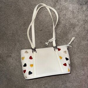 Brighton White Multicolor Colorful Hearts Leather Shoulder Bag Purse- New